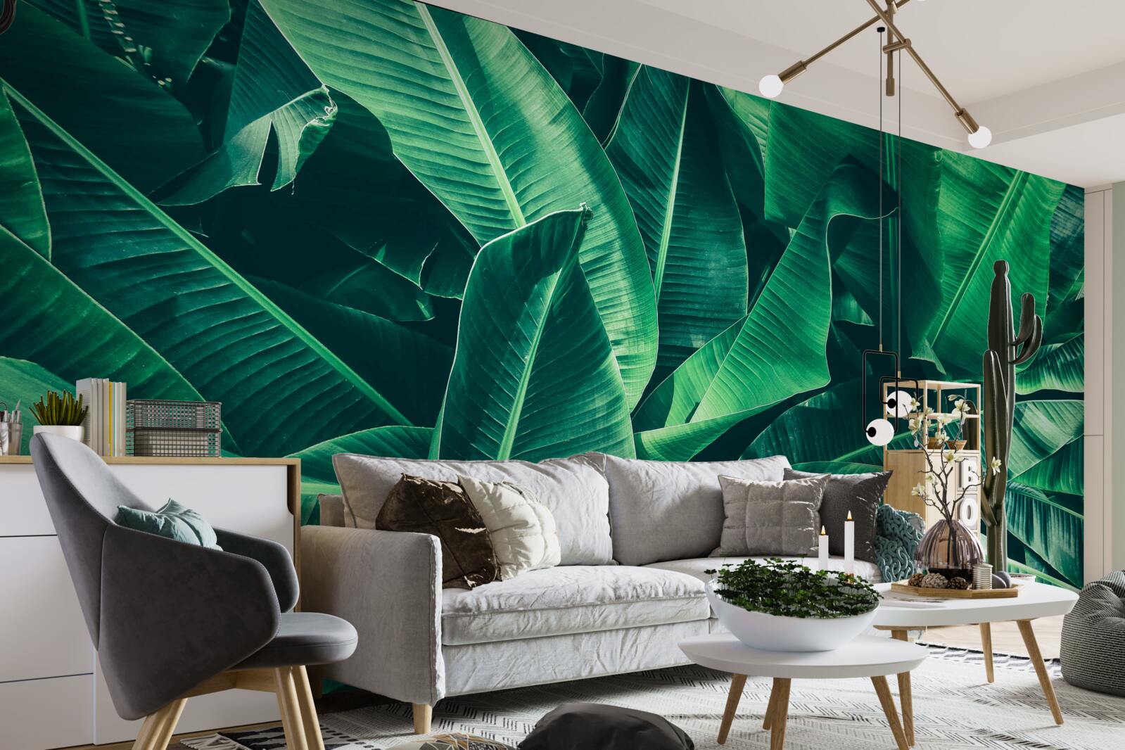 Papier peint végétation tropicale de couleur émeraude