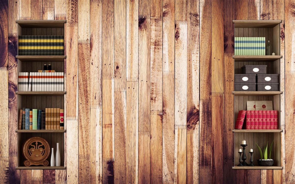 Papier peint étagères sur le parquet