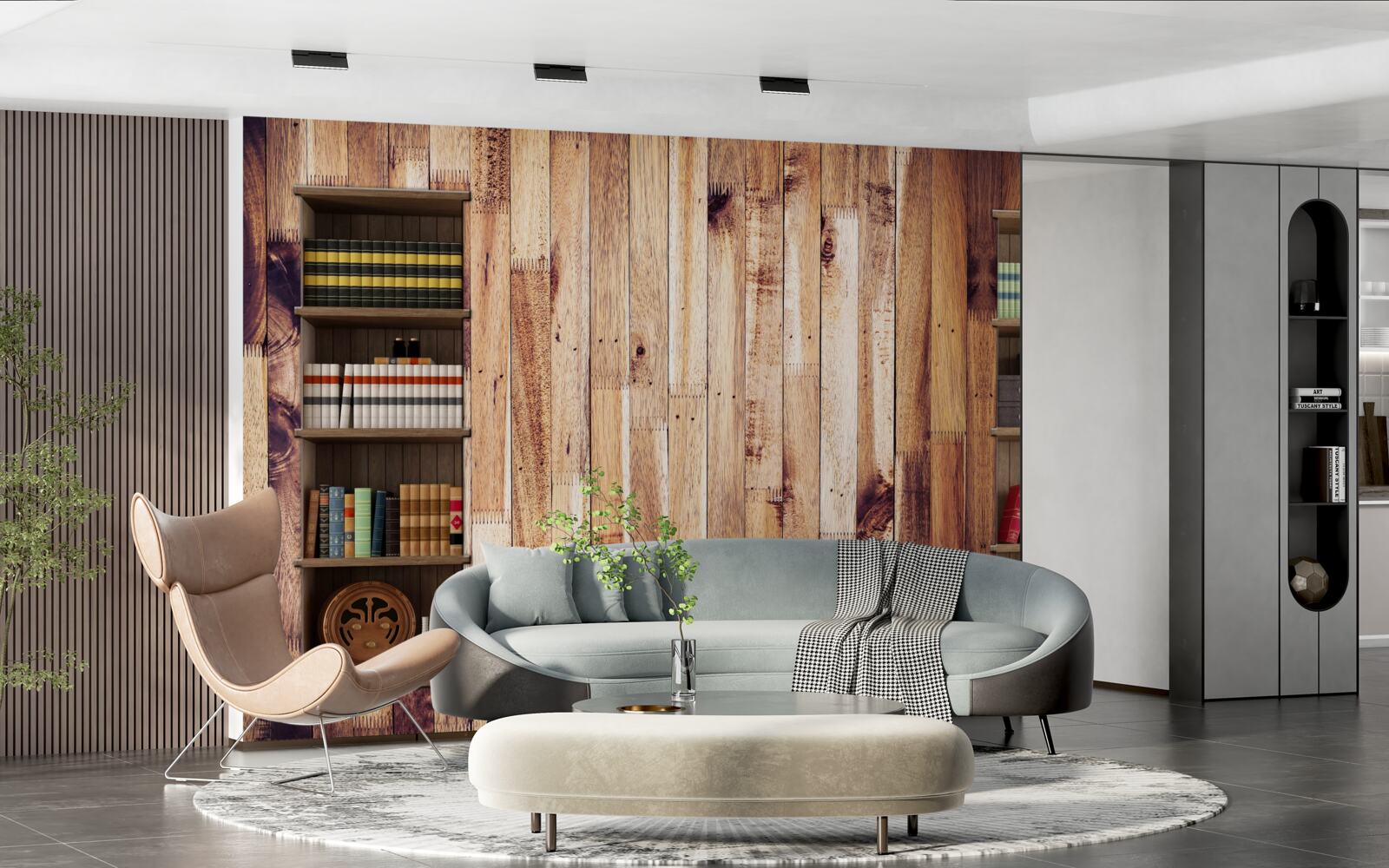 Papier peint étagères sur le parquet