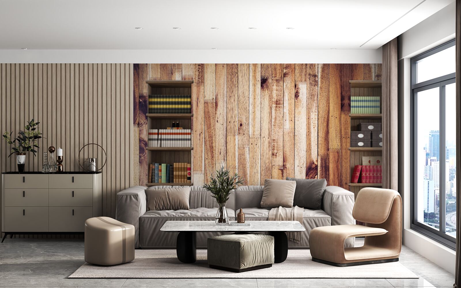 Papier peint étagères sur le parquet