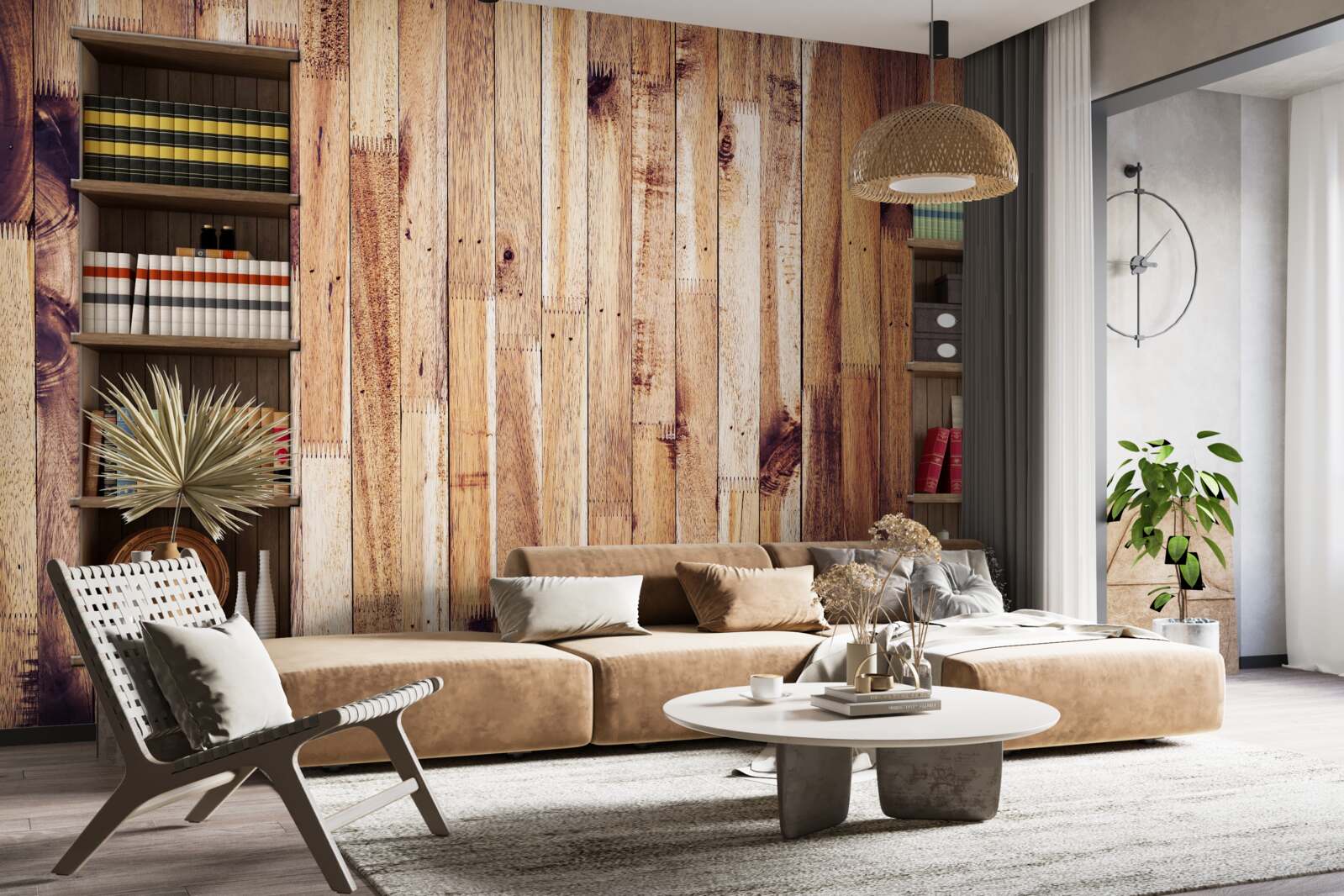 Papier peint étagères sur le parquet