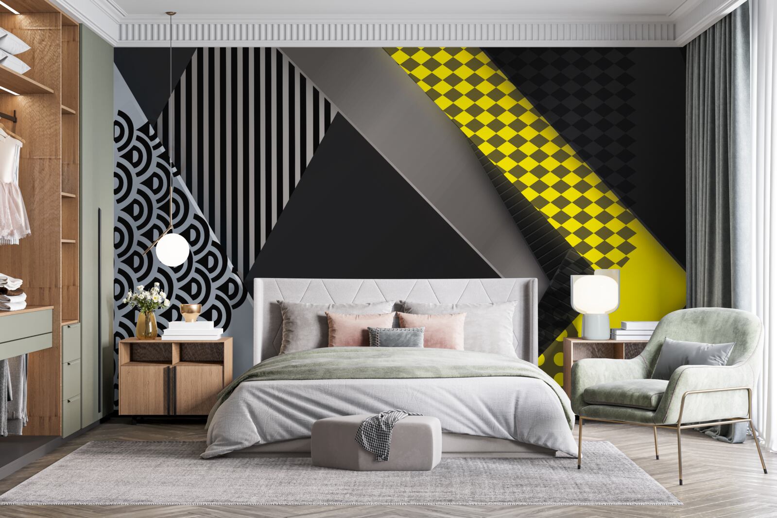 Papier peint rectangles en noir et jaune