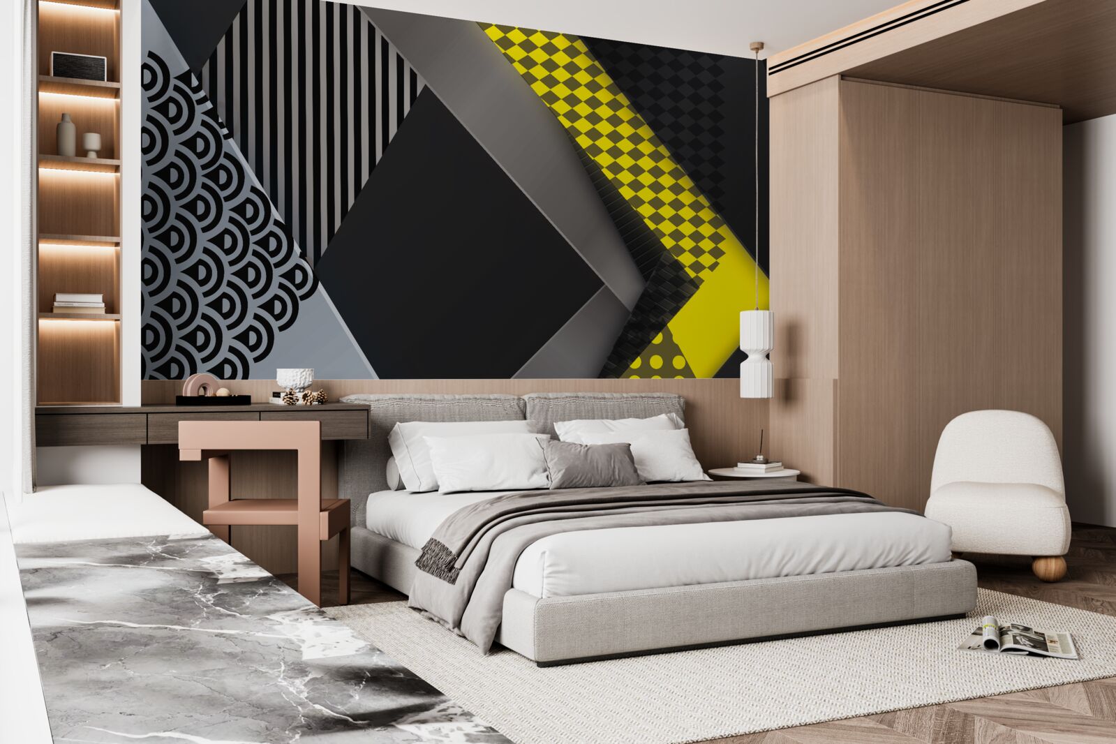 Papier peint rectangles en noir et jaune