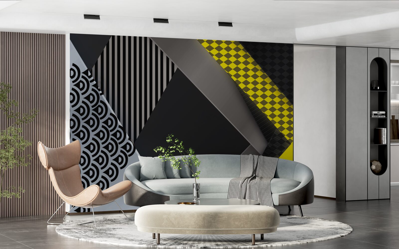 Papier peint rectangles en noir et jaune