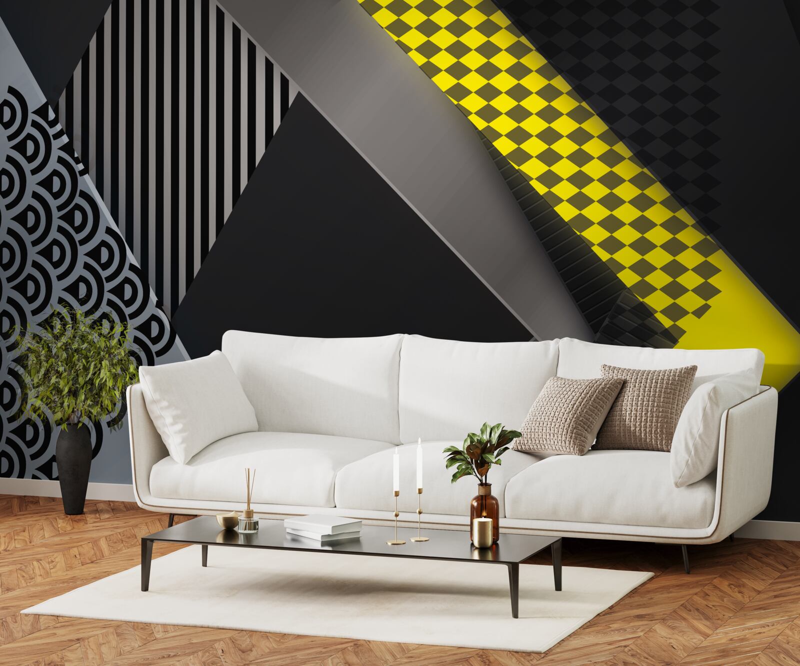 Papier peint rectangles en noir et jaune