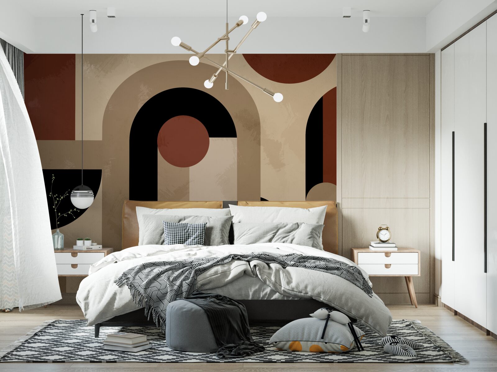 Papier peint tons bruns de formes abstraites