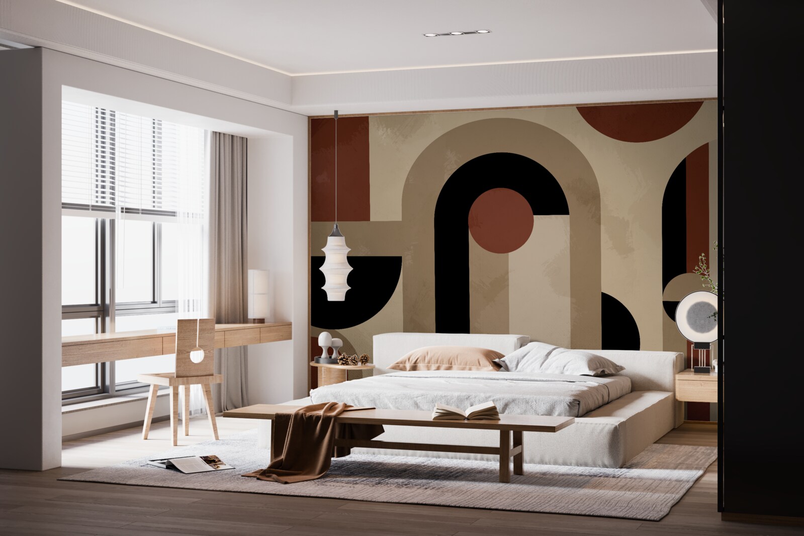 Papier peint tons bruns de formes abstraites