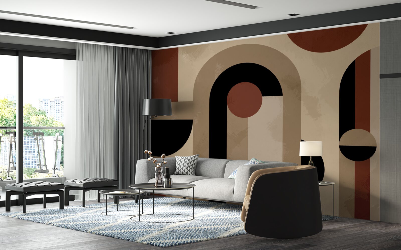 Papier peint tons bruns de formes abstraites