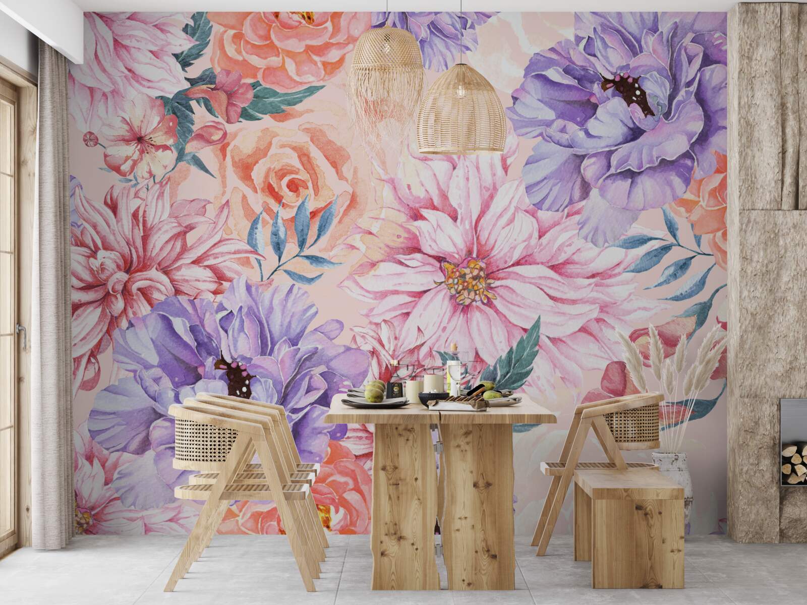 Papier peint assortiment de fleurs printanières lumineuses