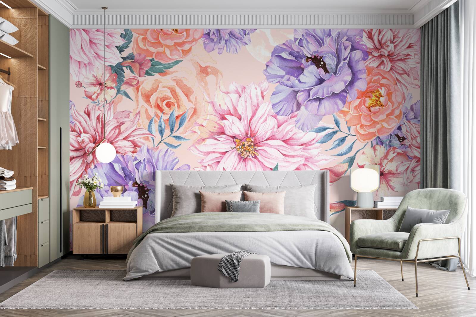 Papier peint assortiment de fleurs printanières lumineuses