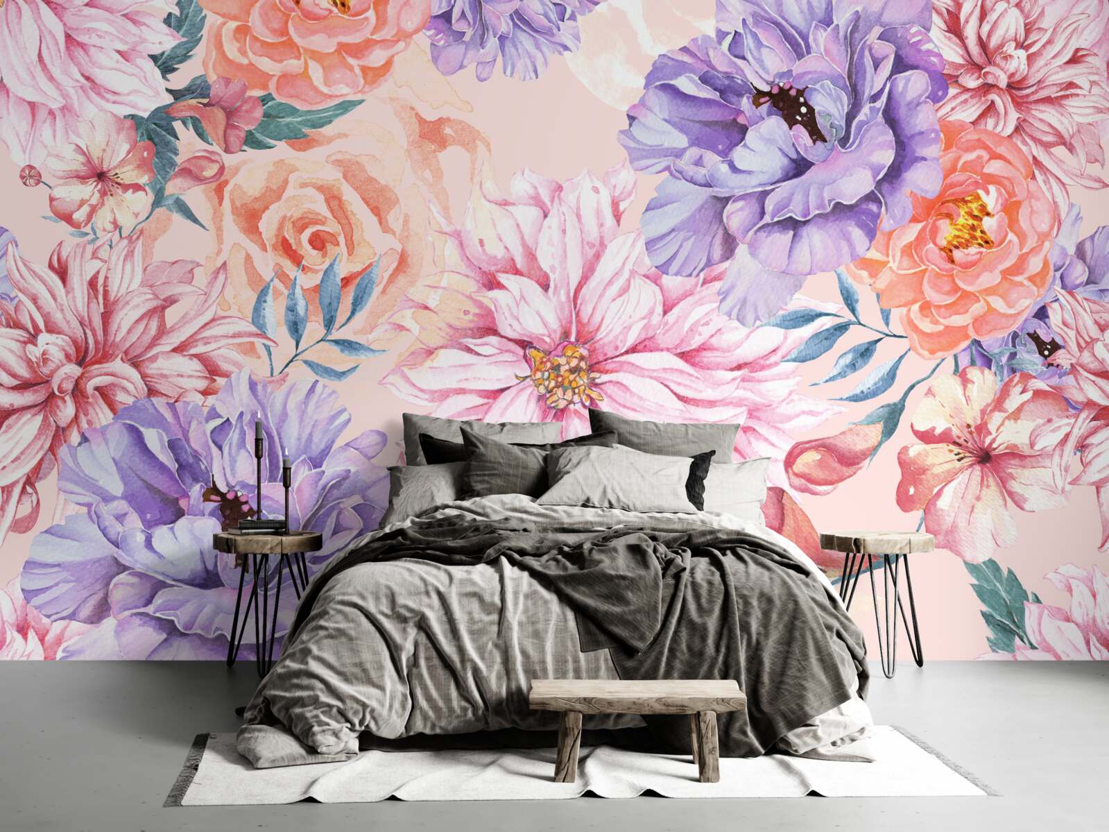 Papier peint assortiment de fleurs printanières lumineuses