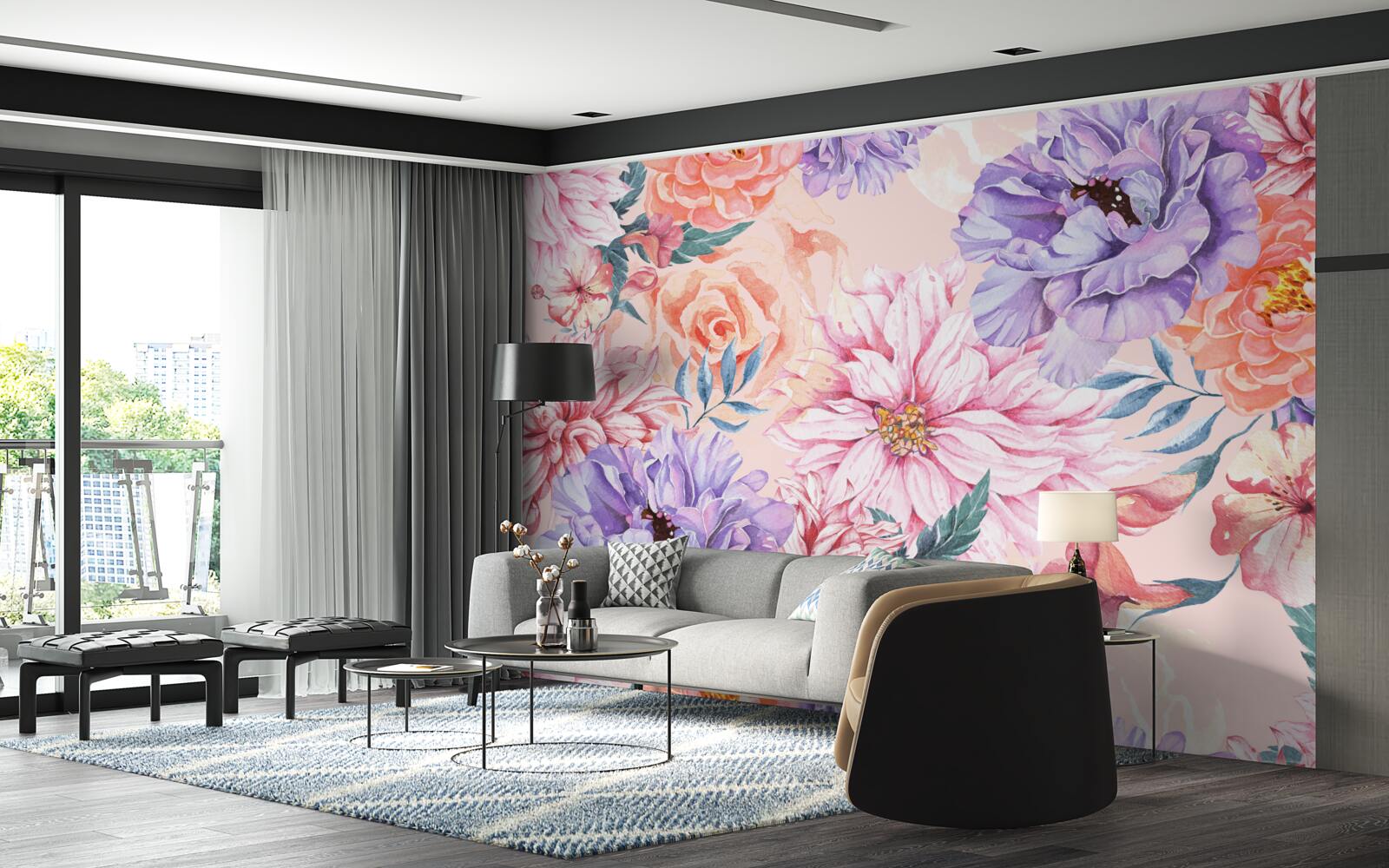 Papier peint assortiment de fleurs printanières lumineuses