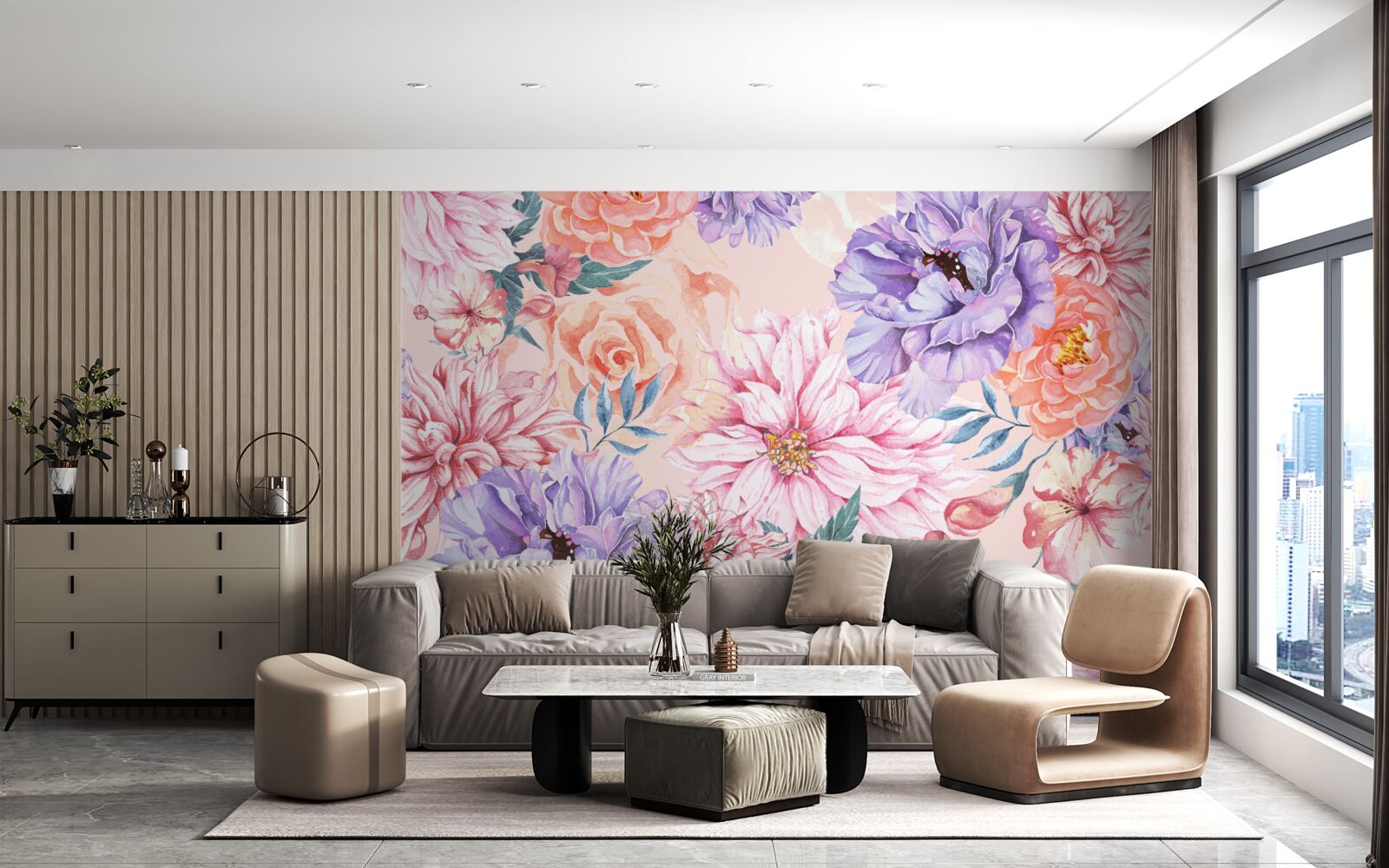 Papier peint assortiment de fleurs printanières lumineuses