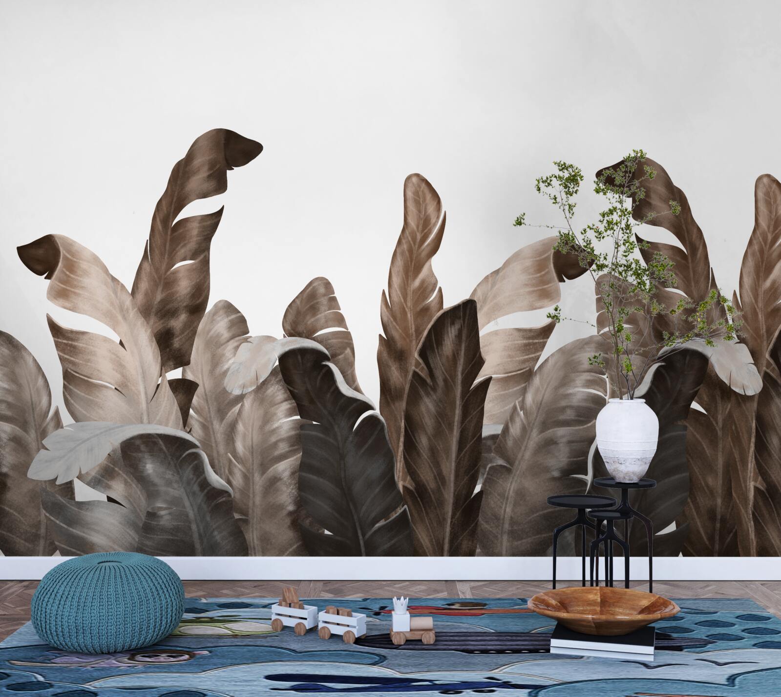 Papier peint feuilles tropicales se balançant dans le vent