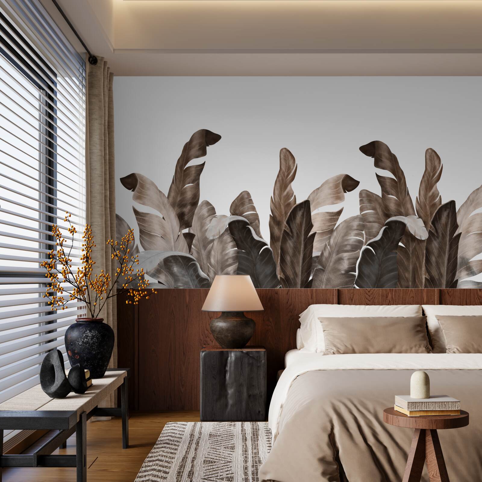 Papier peint feuilles tropicales se balançant dans le vent