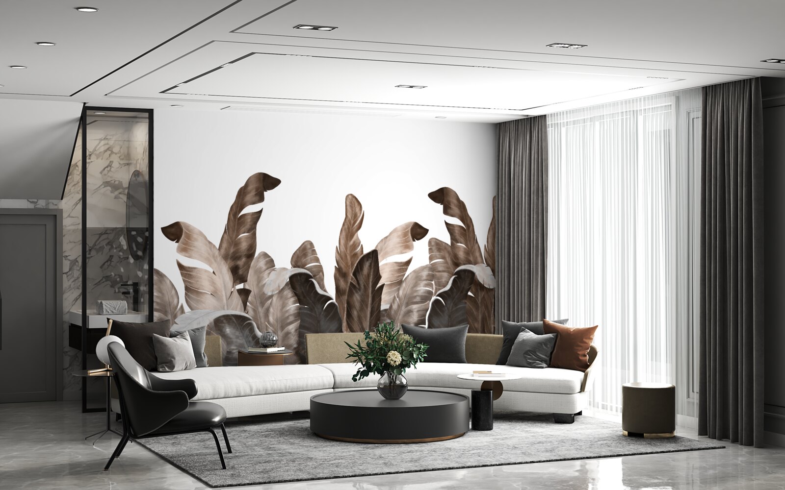 Papier peint feuilles tropicales se balançant dans le vent