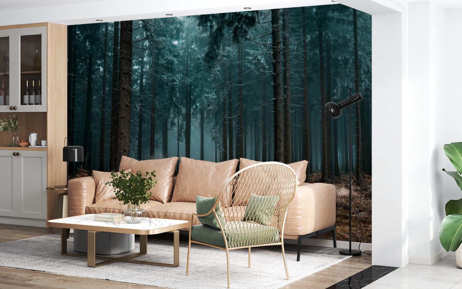 Papier peint sentier précieux dans la forêt dense et brumeuse