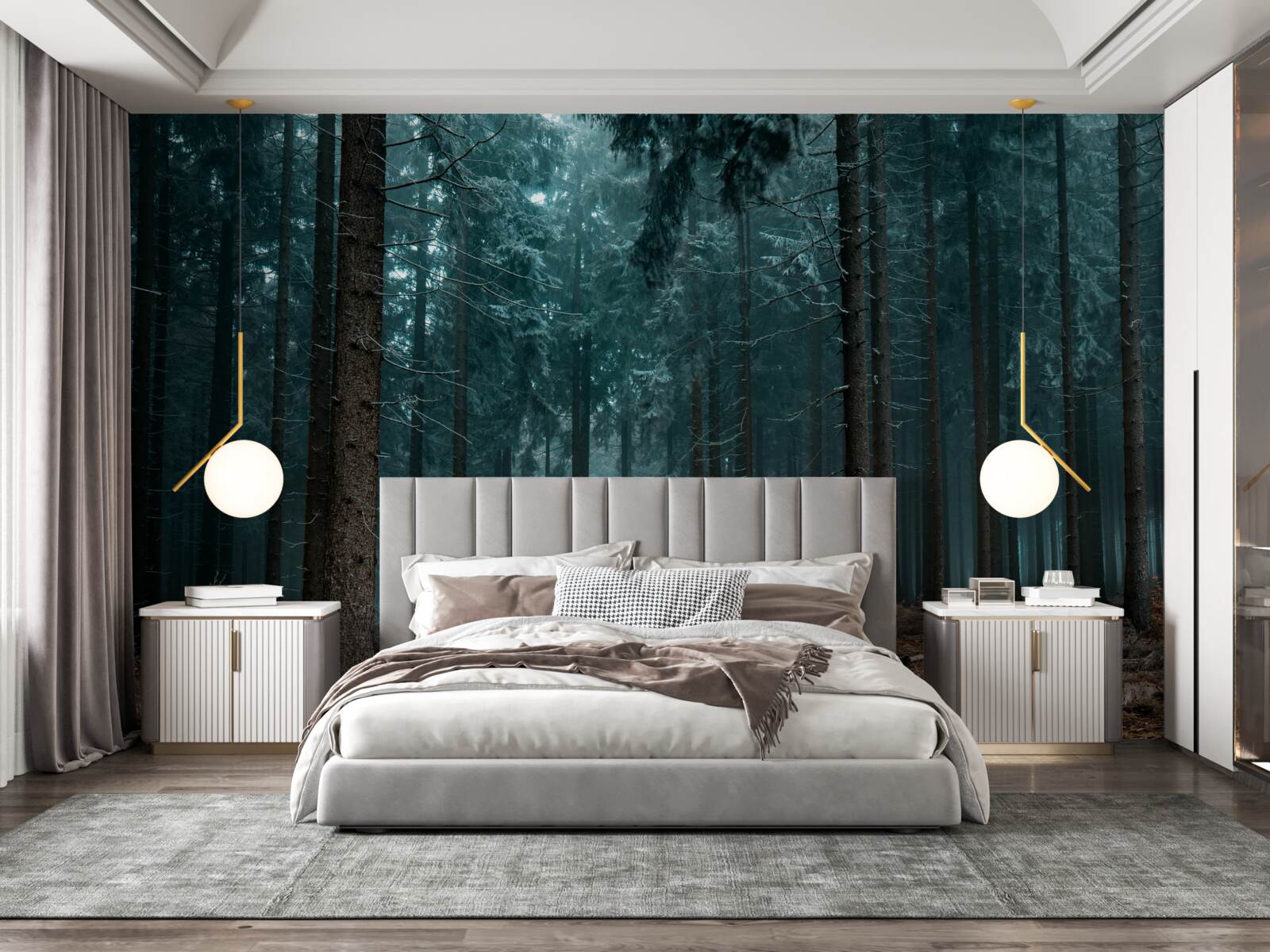 Papier peint sentier précieux dans la forêt dense et brumeuse