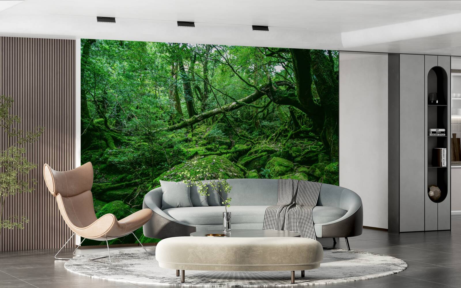 Papier peint forêt, abondamment verte, sans soleil