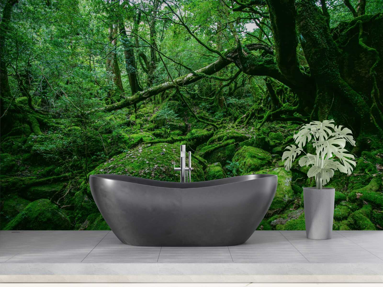 Papier peint forêt, abondamment verte, sans soleil