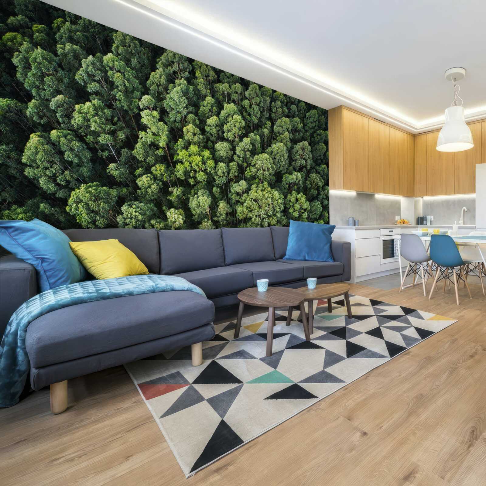 Papier peint arbres forestiers avec des couronnes vertes