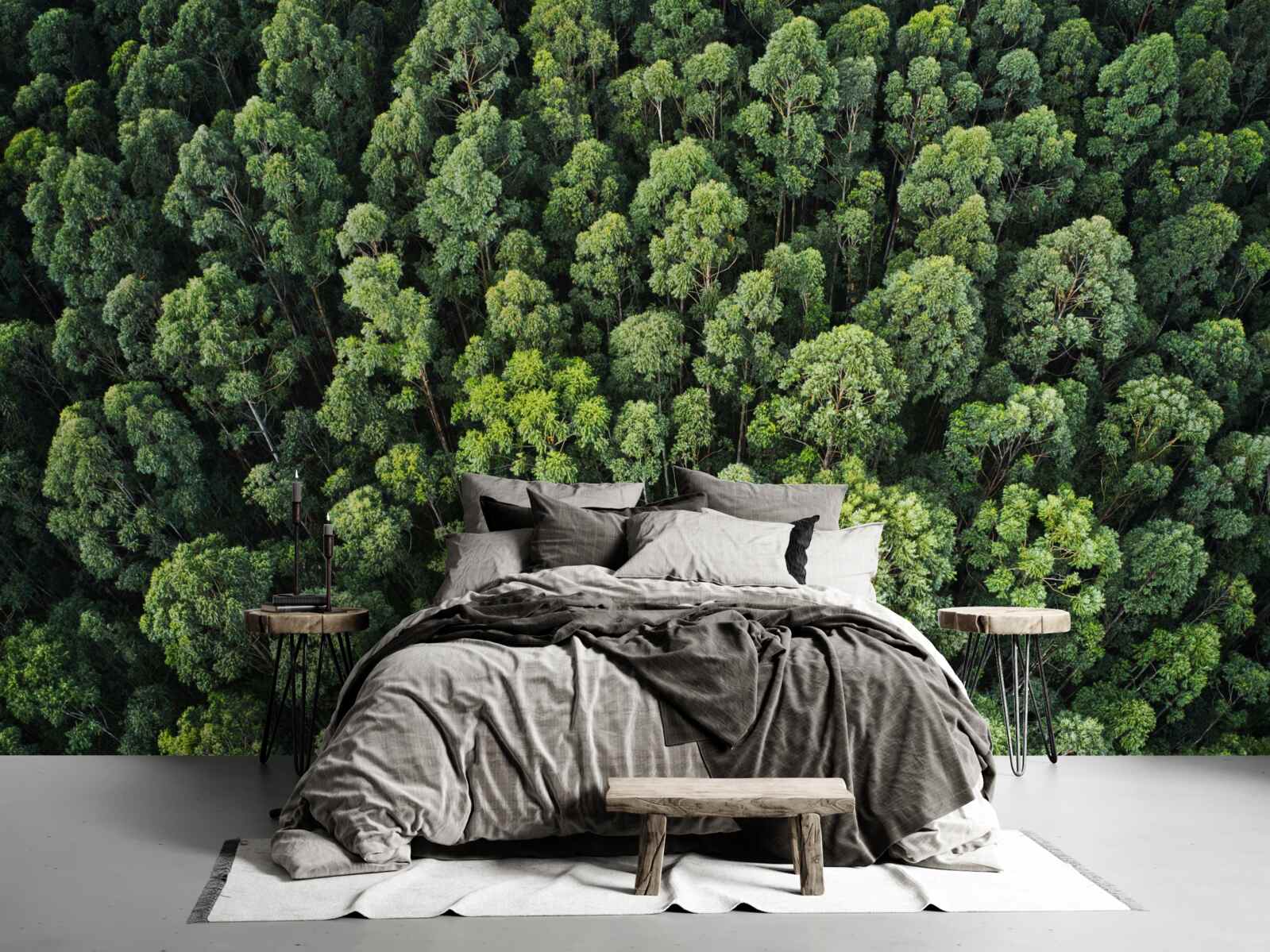 Papier peint arbres forestiers avec des couronnes vertes