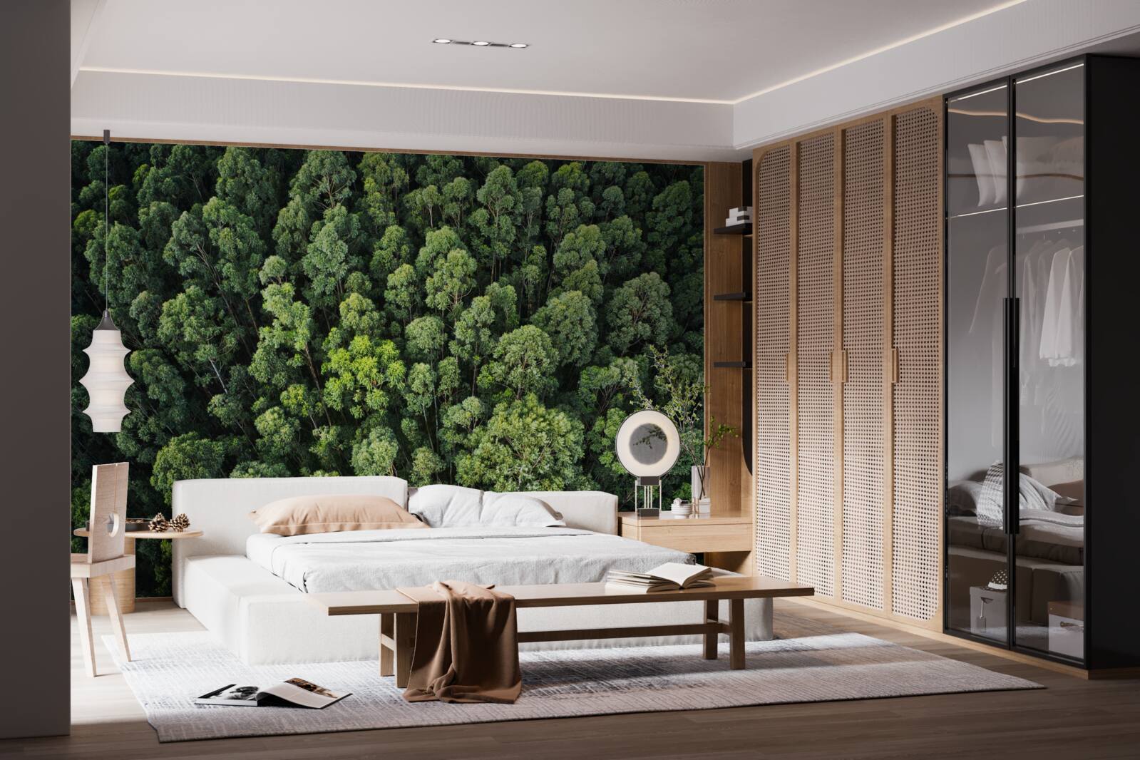 Papier peint arbres forestiers avec des couronnes vertes