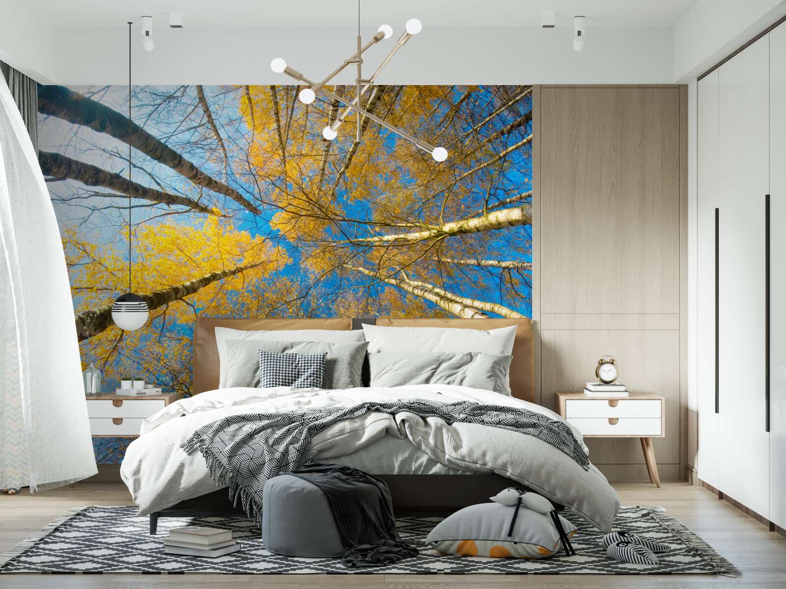 Papier peint les cimes des grands arbres sont peintes en jaune