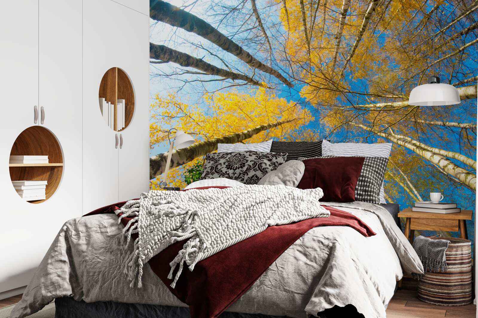 Papier peint les cimes des grands arbres sont peintes en jaune