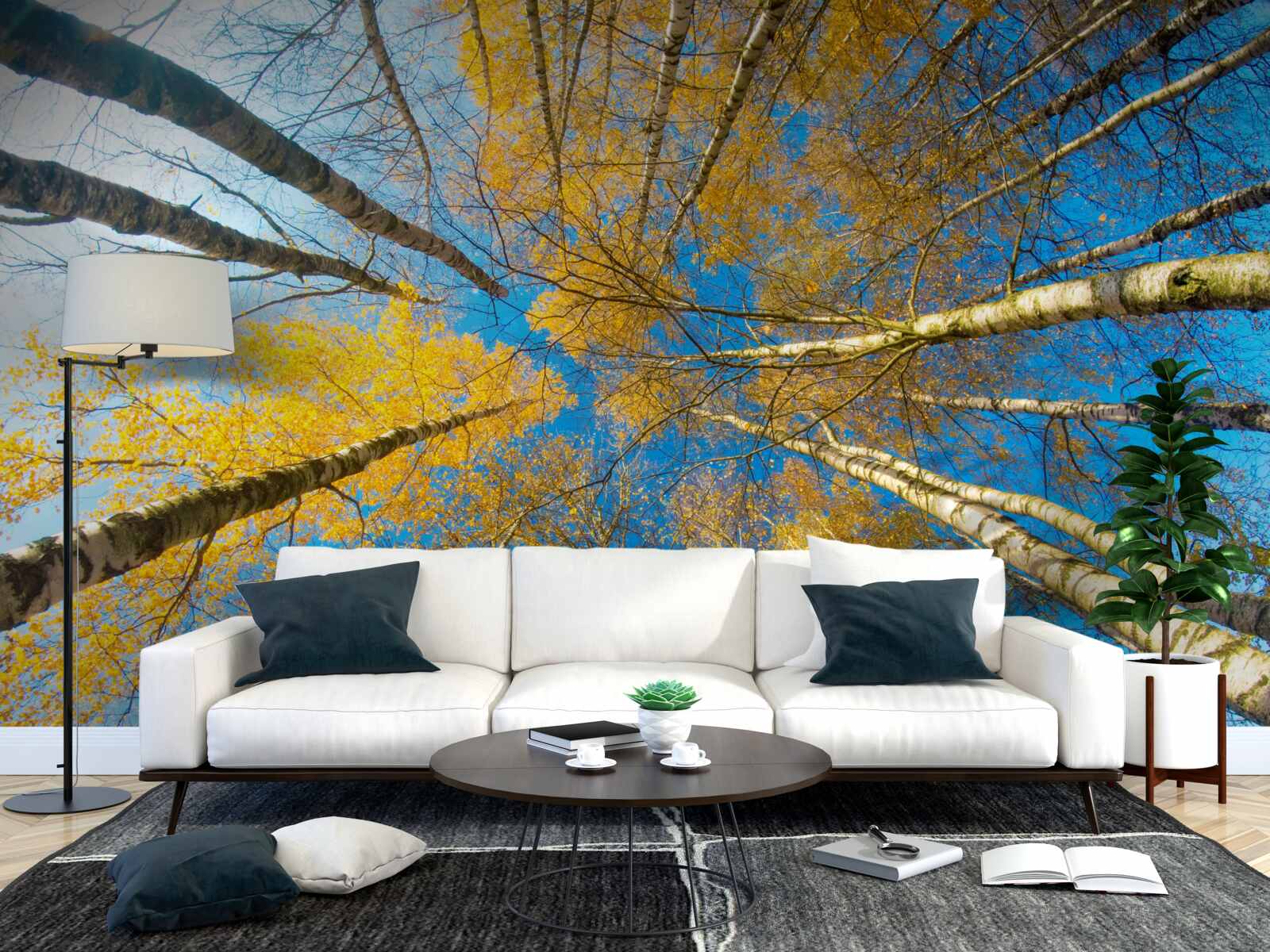 Papier peint les cimes des grands arbres sont peintes en jaune