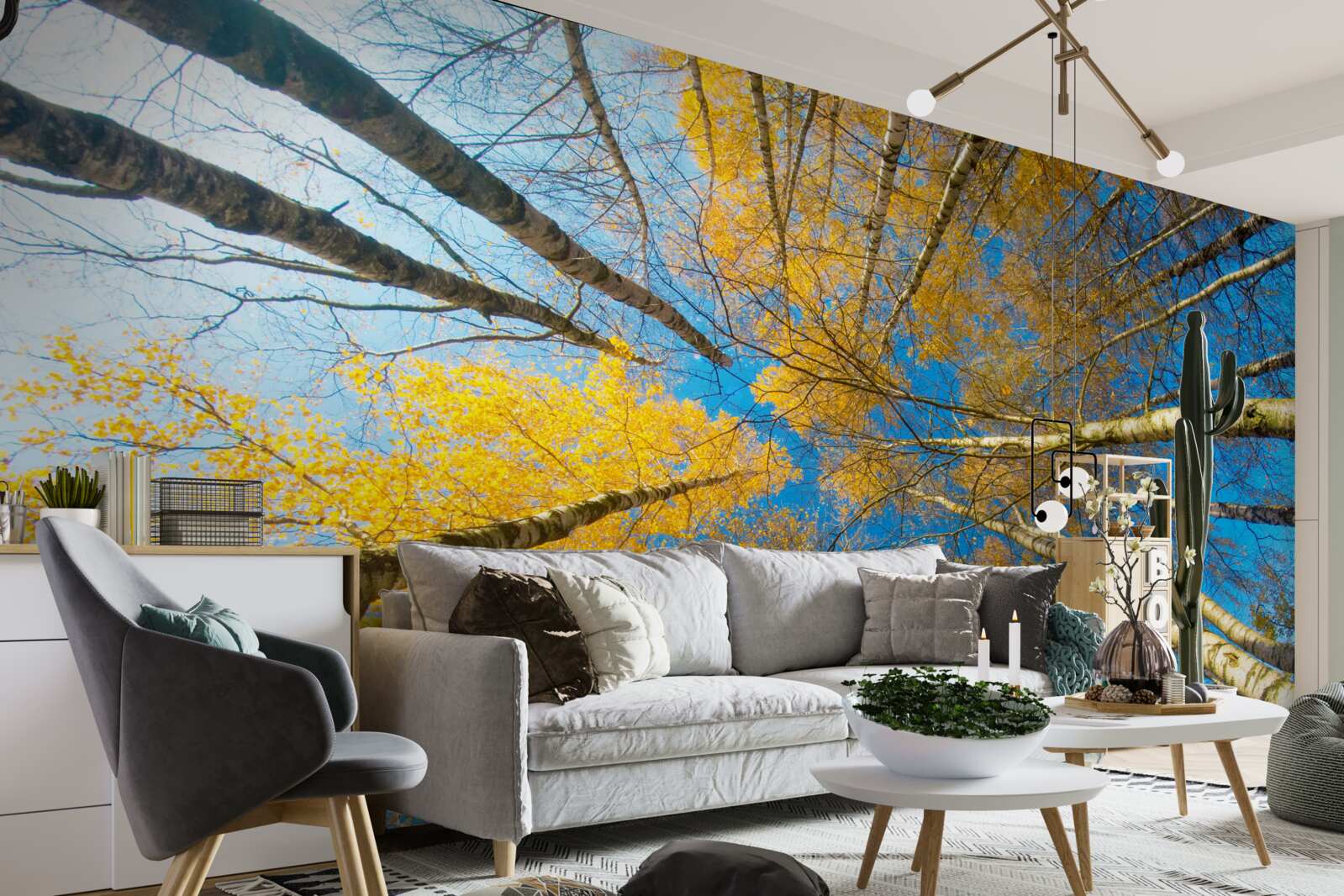 Papier peint les cimes des grands arbres sont peintes en jaune