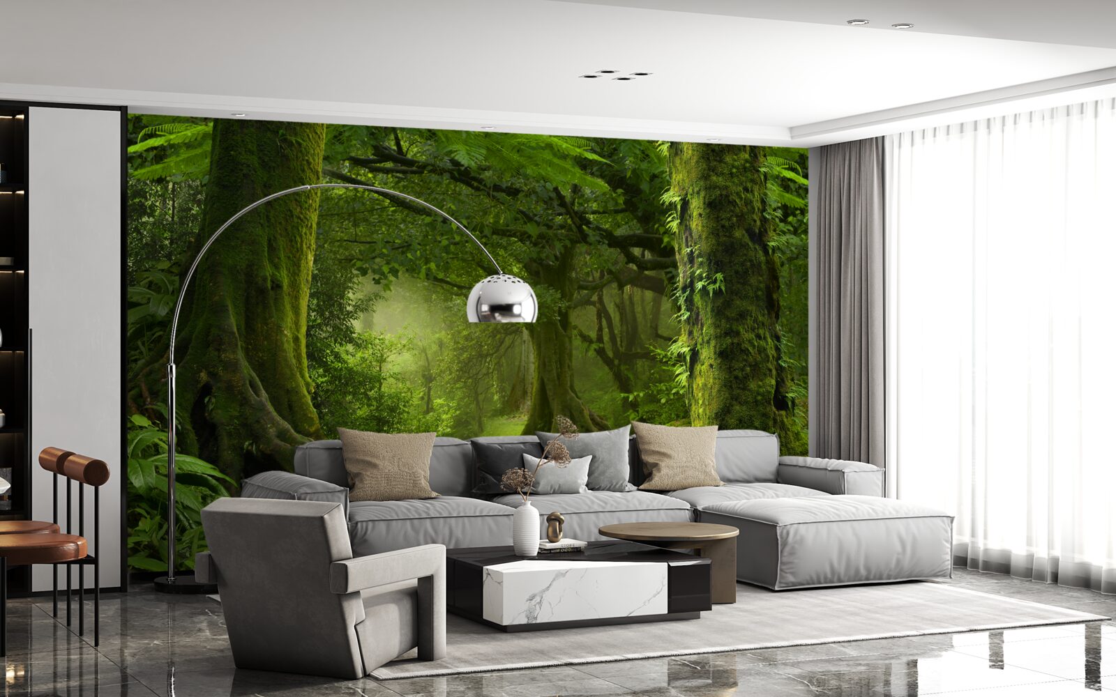 Papier peint cascade dans une forêt de feuillus verdoyante