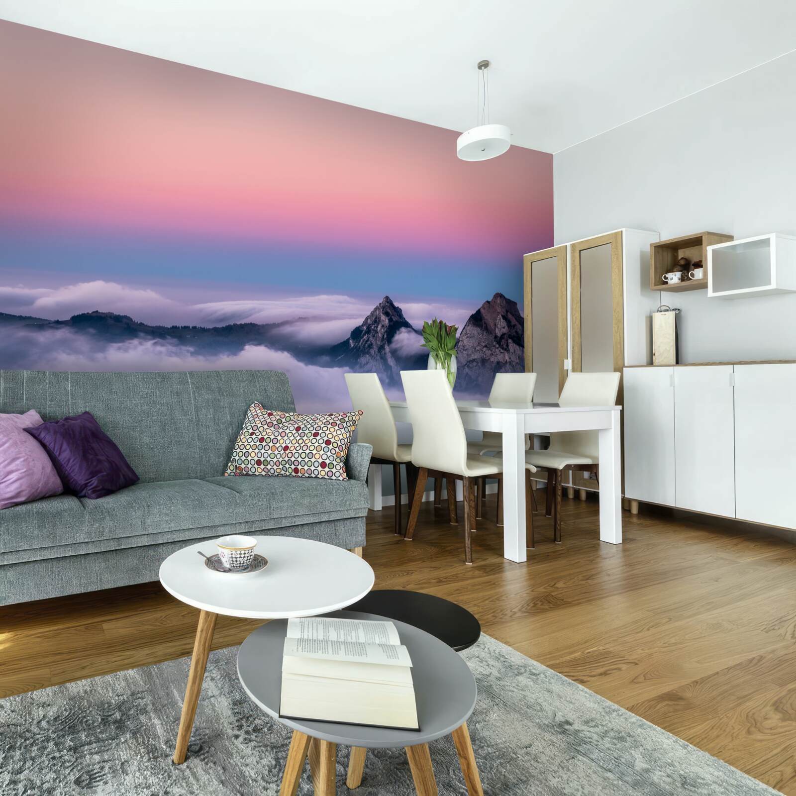 Papier peint le sommet des nuages sous un ciel rose