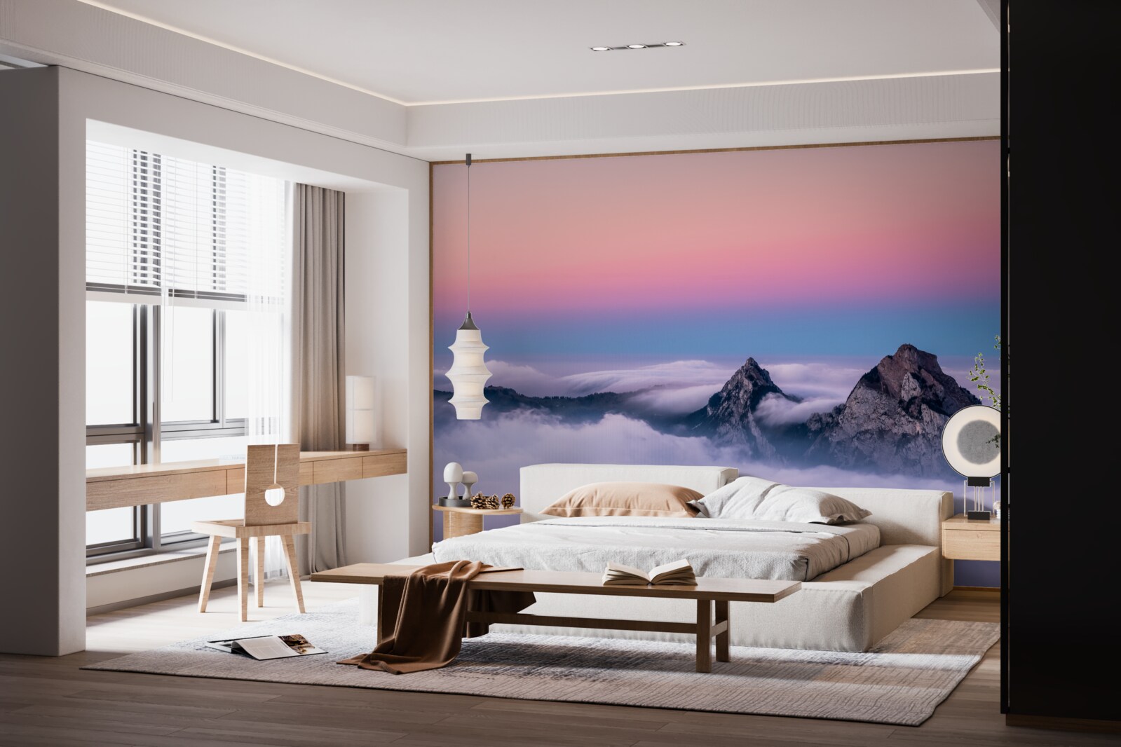 Papier peint le sommet des nuages sous un ciel rose