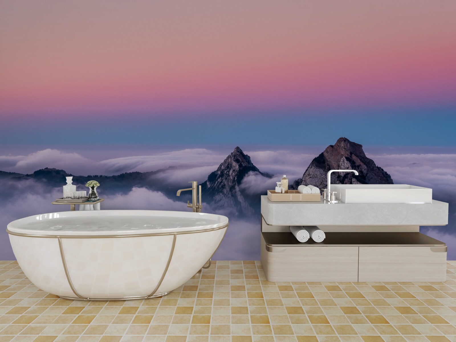 Papier peint le sommet des nuages sous un ciel rose