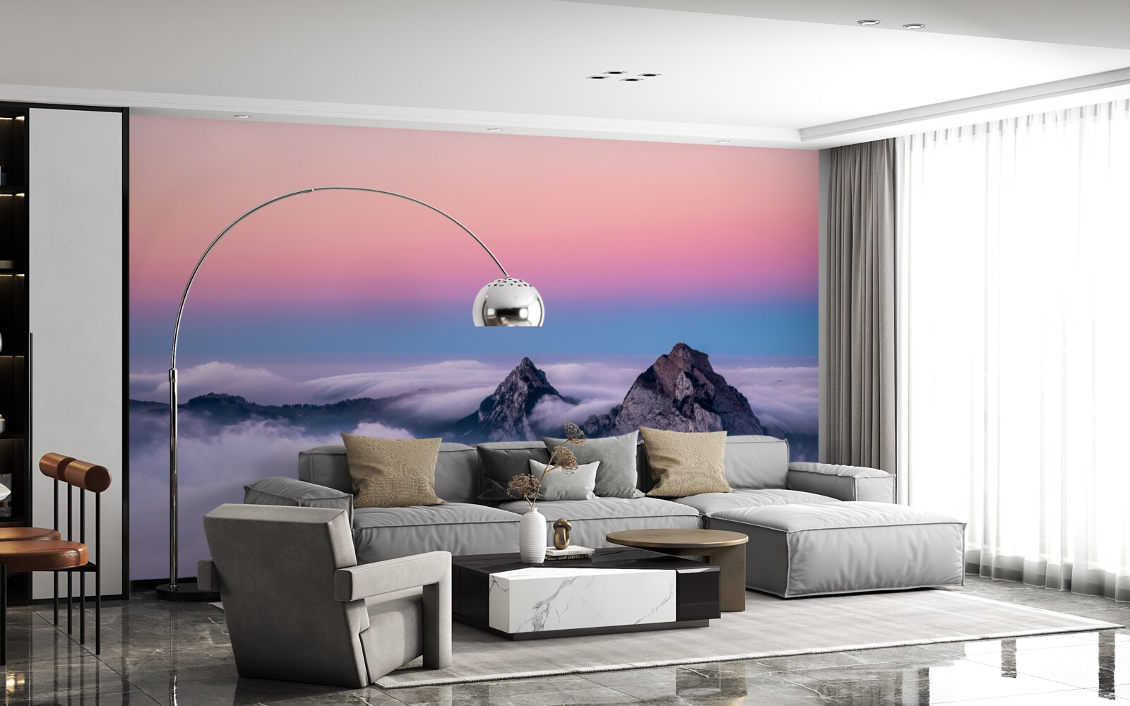 Papier peint le sommet des nuages sous un ciel rose