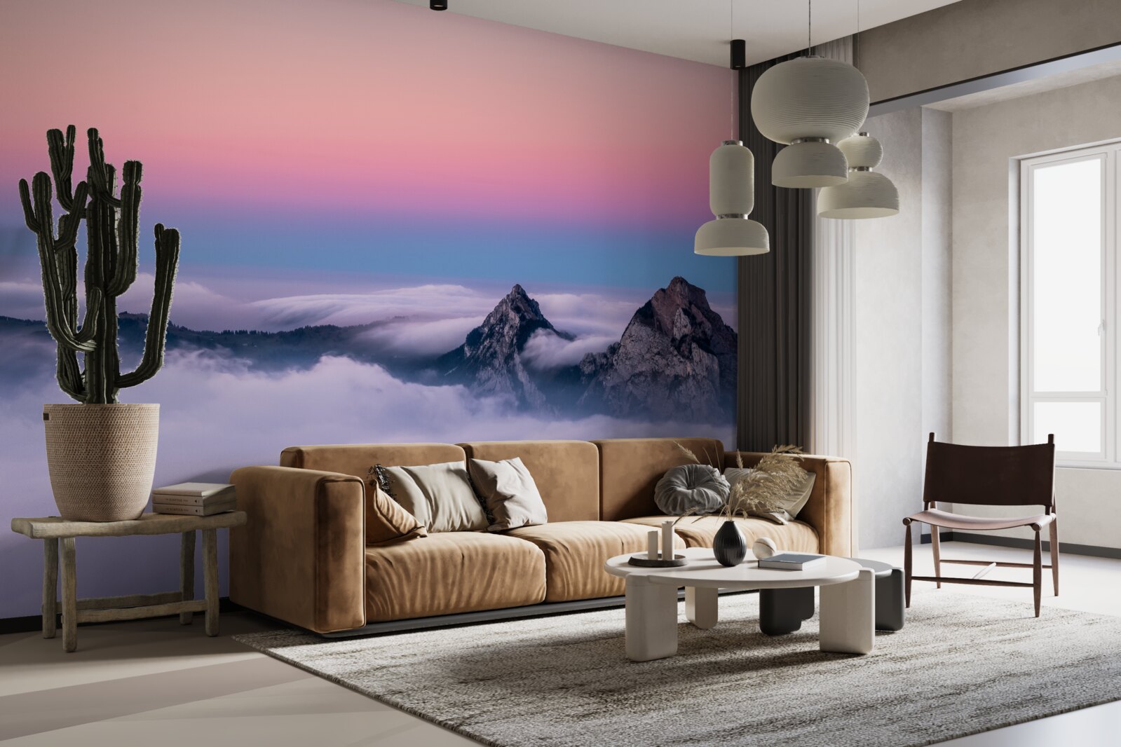 Papier peint le sommet des nuages sous un ciel rose