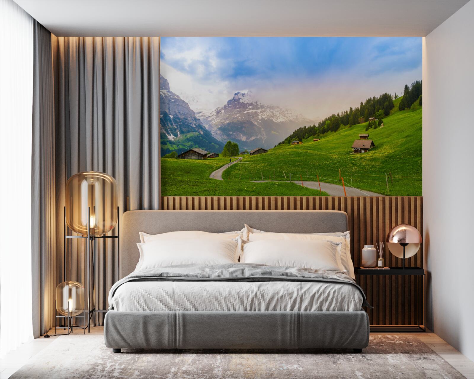 Papier peint Chemin à travers les glaciers verts vers les montagnes