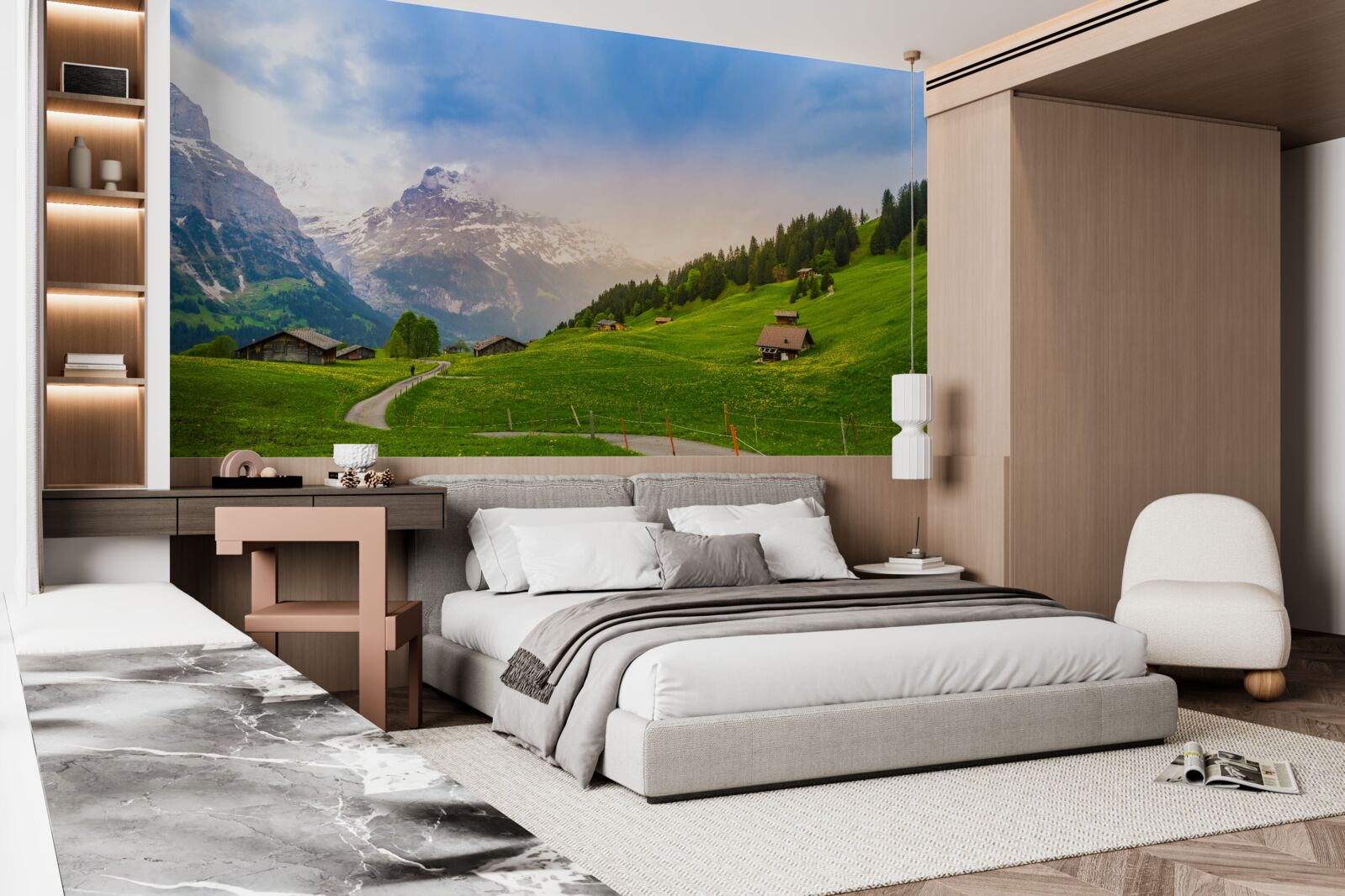 Papier peint Chemin à travers les glaciers verts vers les montagnes