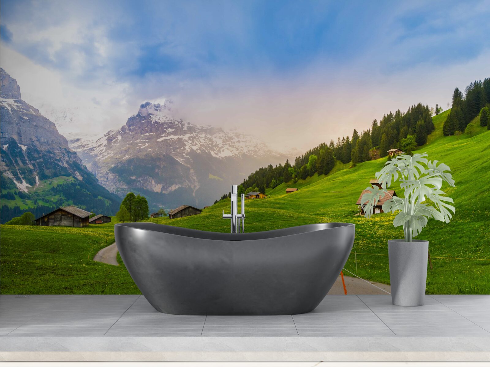 Papier peint Chemin à travers les glaciers verts vers les montagnes