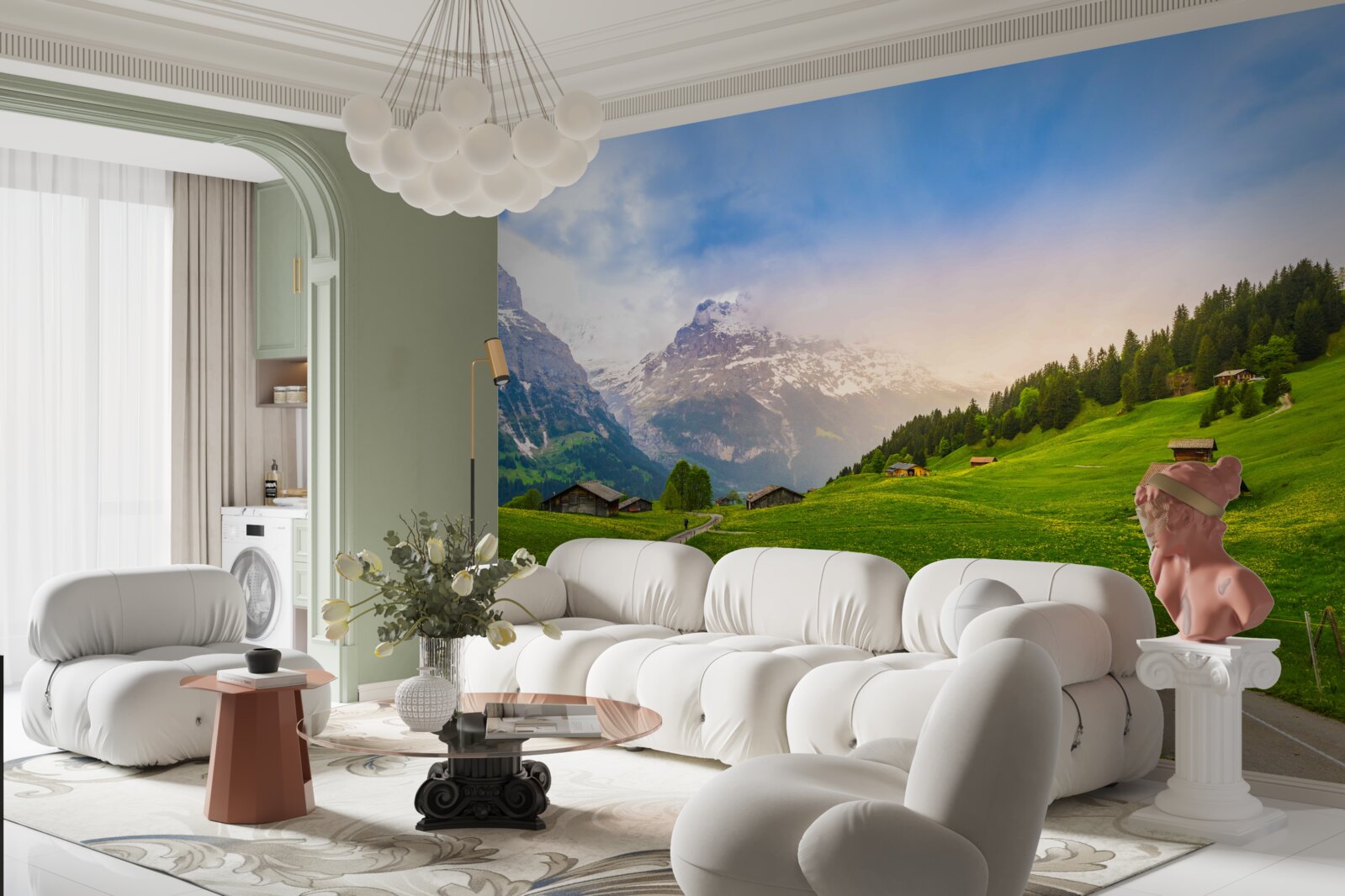 Papier peint Chemin à travers les glaciers verts vers les montagnes