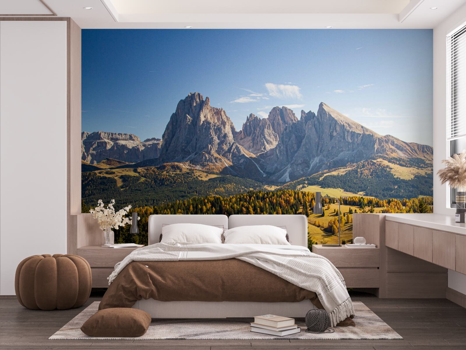 Papier peint forêt dense et montagnes langkofel impressionnantes