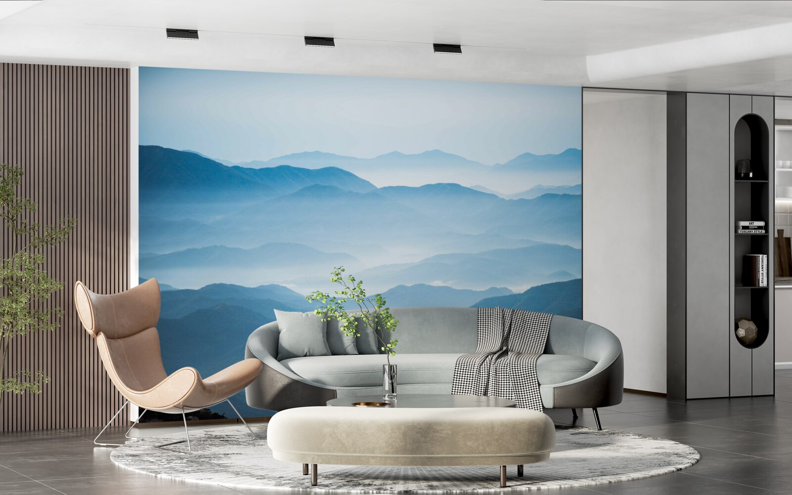 Papier peint brume matinale enveloppant les sommets des montagnes