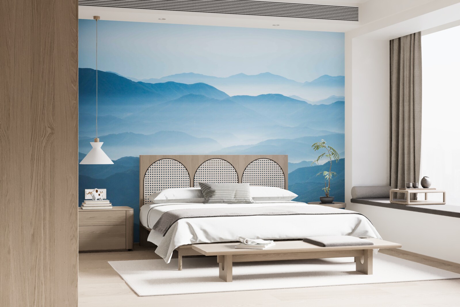 Papier peint brume matinale enveloppant les sommets des montagnes