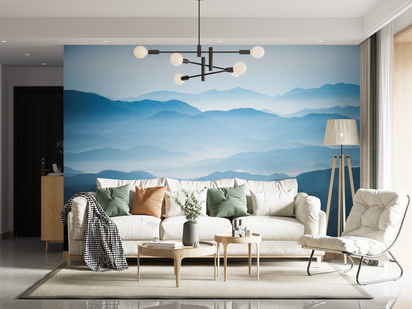 Papier peint brume matinale enveloppant les sommets des montagnes