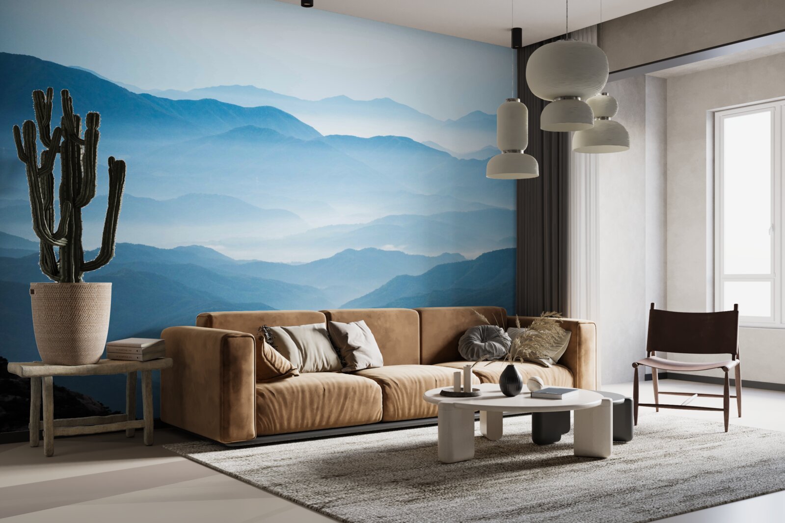 Papier peint brume matinale enveloppant les sommets des montagnes