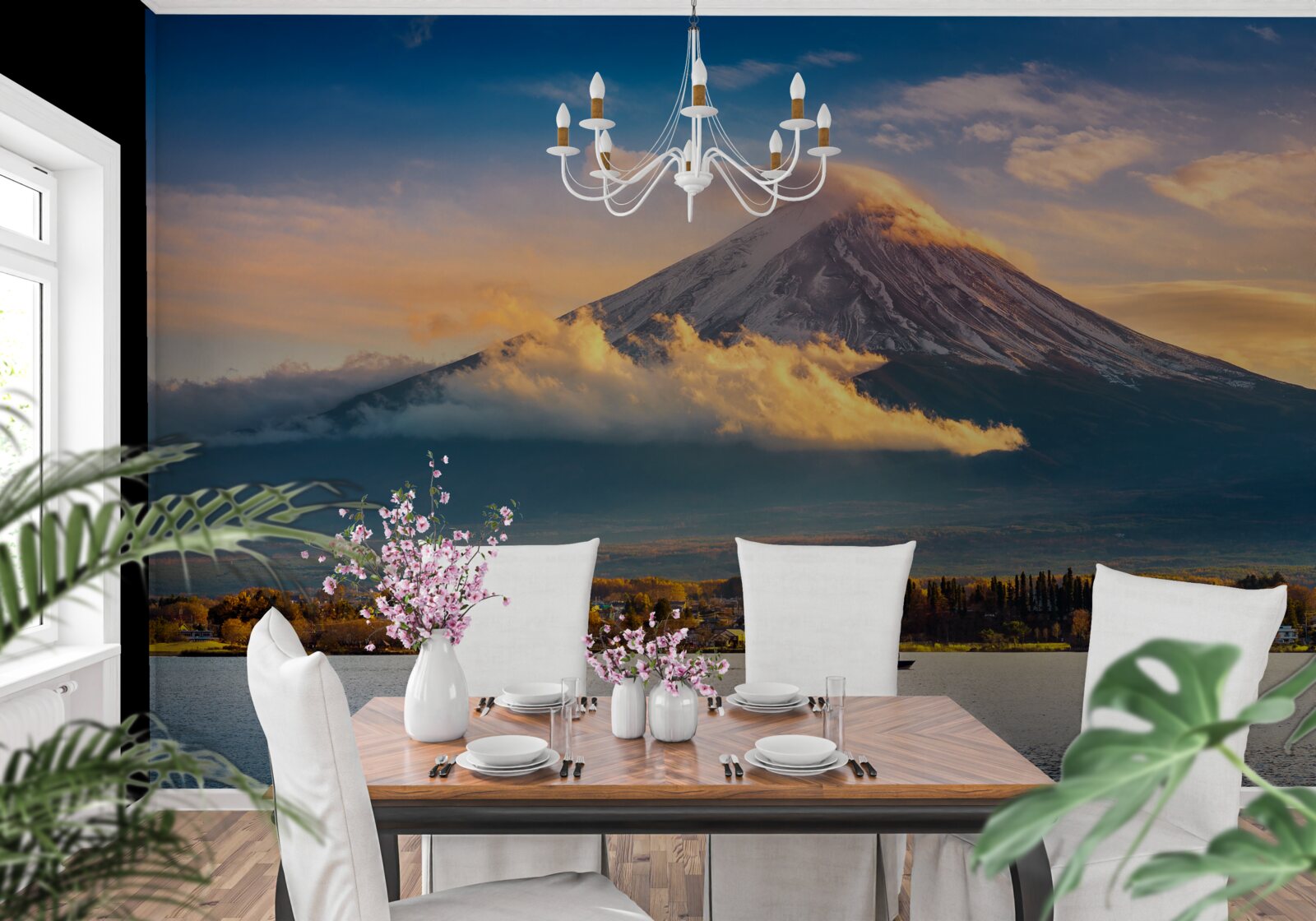 Papier peint le pic fuji est entouré d'un épais brouillard