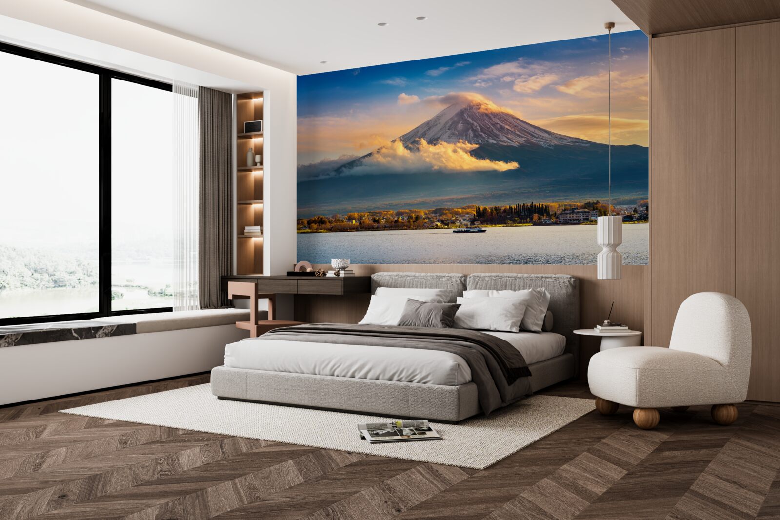 Papier peint le pic fuji est entouré d'un épais brouillard