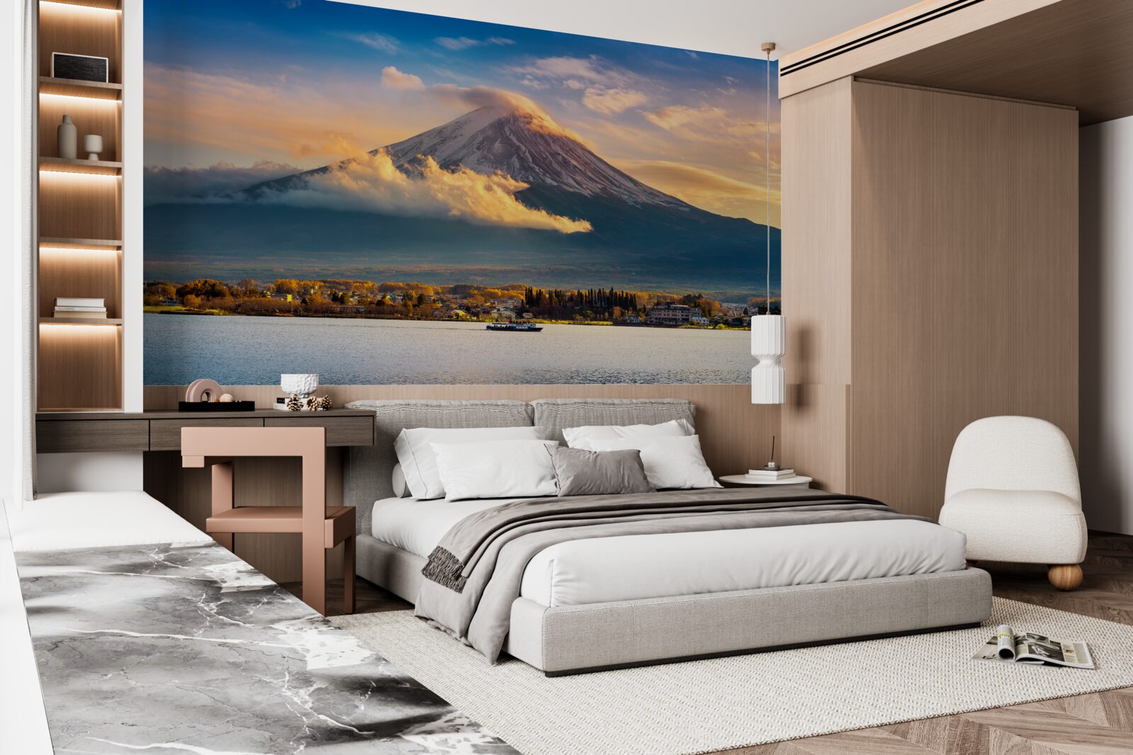 Papier peint le pic fuji est entouré d'un épais brouillard