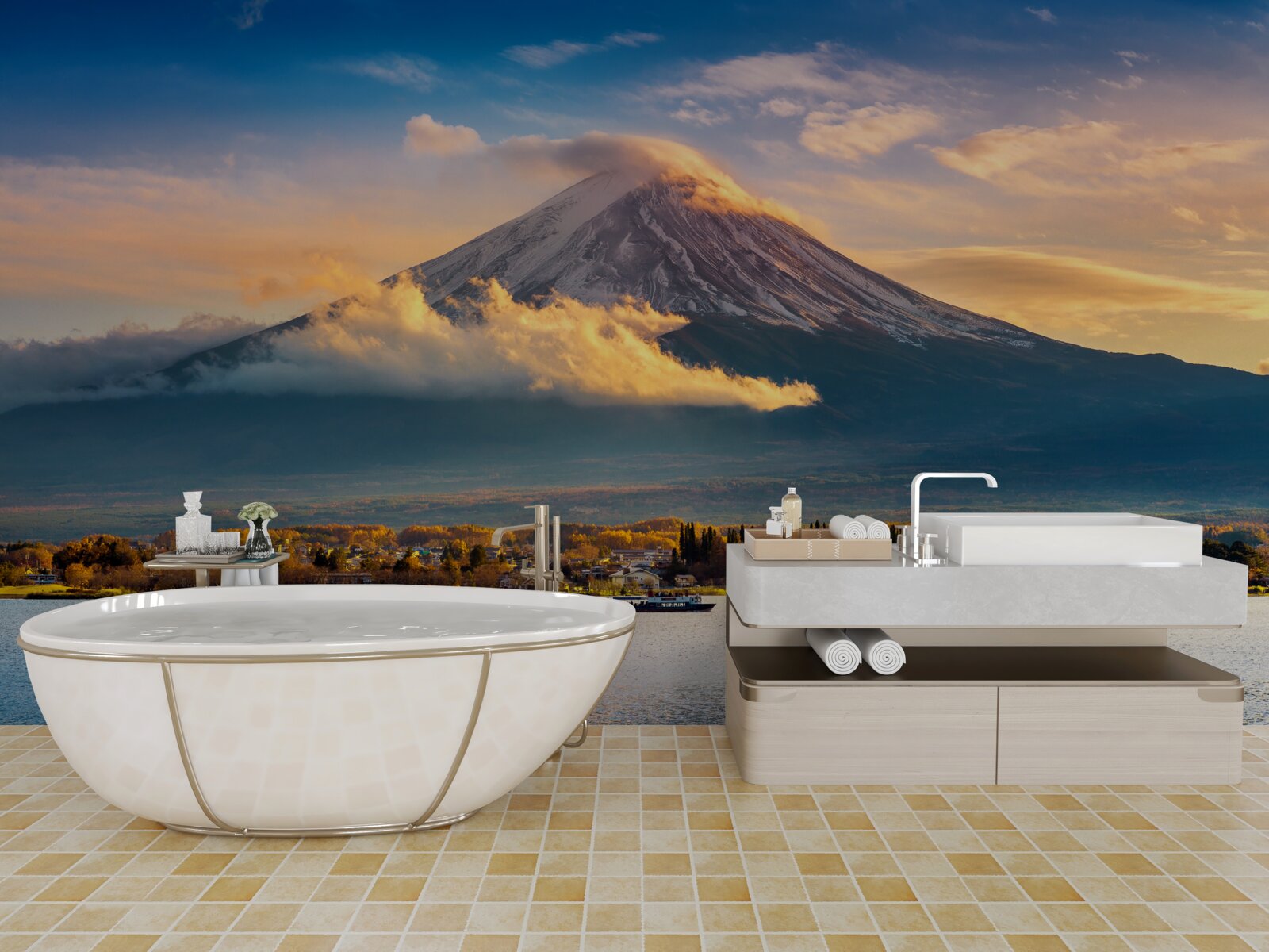 Papier peint le pic fuji est entouré d'un épais brouillard